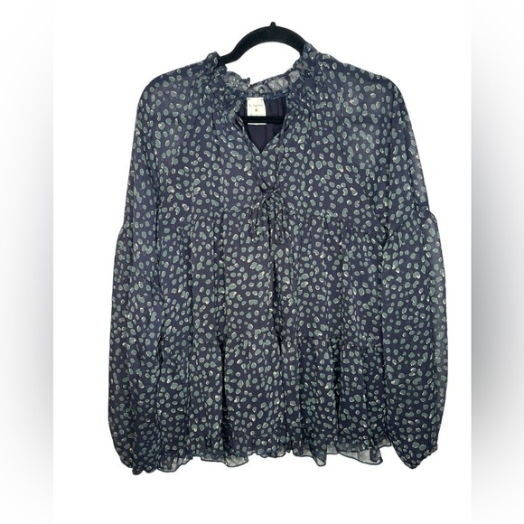 Anthropologie By Together Blue Green Long Sleeve Polyester Blouse Size Small - Picture 1 of 9